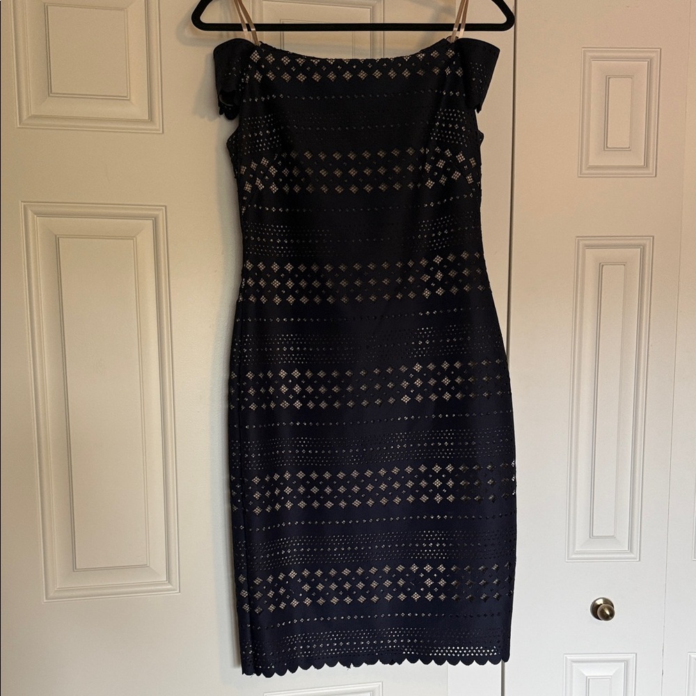 Elegant Navy Lace Dress Off Shoulder